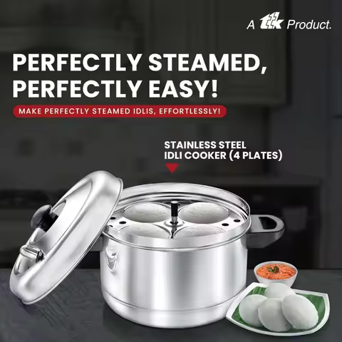 Stainless Steel Idli Steamer Cooker with 4 Plates Indian Traditional Rice Cake Maker