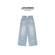 Levents x Hello Kitty | Monogram Laser Baggy Jeans/ Blue Pants Denim Unisex Straight Fit