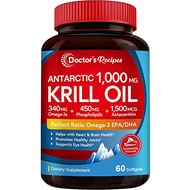 Doctor's Recipes Antarctic Krill Oil Omega 3 Supplement, 1000mg Softgels, DHA:EPA at 1:2 Perfect Rat