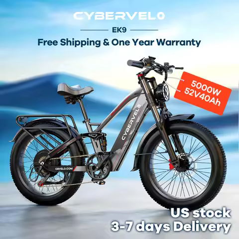 5000W Peak Electric Bicycle for Adults, 26" Full Suspension ALU Frame Ebike, 52V 40Ah Built-In Batte