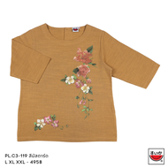 แตงโม (SUIKA) - เสื้อแตงโม คอปาดแขนสามส่วน ผ้าสลาฟ พิมพ์ลายดอกไม้ ( PL.C3 )