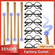 12Pcs Light Up Wizard Wands and Glasses Wizard Party Supplies Sound Illuminating Witch Wand Magician