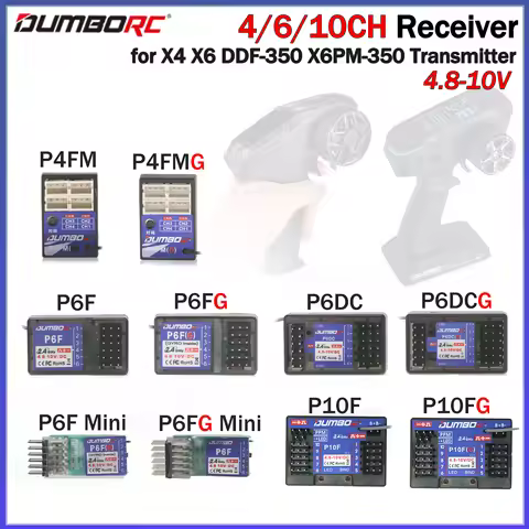 DUMBORC 4/6/10CH Gyro Receiver P6FG P10FG P6DC P4FM Voltage Return 4.8-10V for X4 X6 DDF-350 X6PM-35