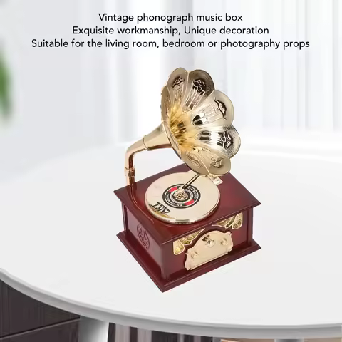 ABS Gramophone Music Box Exquisite Clockwork Mechanical Retro Phonograph Music Box Music Box Mini Si