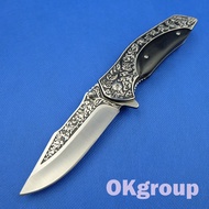 Folding knife NB006-BLACK มีดพับพกพา มีดพกพา มีดเดินป่า มีดสวยงาม มีดแคมป์ปิ้ง แกะลา่ยสวย สีดำ ใหญ่ 