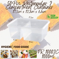 FR 10002C 50Pcs 1000ml Microwavable Rectangular 2 Compartments Container - Felton / Tage / Teka