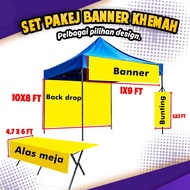 Set Banner Bunting Backdrop Alas Meja Berniaga Khemah Bazaar Ramadan Gerai Kiosk Kedai