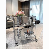 Influencer ins Style Dining Cart Foldable Flower Stand Transparent Mobile Glass Medieval Cart Small 