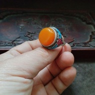 Antique Collection Style Old Silver Inlaid Beeswax Ring Ring Beeswax Live Mouth Ladies Ring Ring 4-9