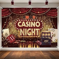 Casino Theme Party Decorations - Wrinkle-Resistant Polyester Casino Night Backdrop with Metal Gromme