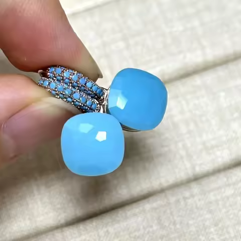 10.6mm Nudo Earrings Inlay Turquoise Zircon For Women Blue Topaz Drop Candy Square Crystal Earring F