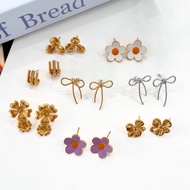 Flower earrings stainless steel/ ribbon earring daisy earring classic diamond earring