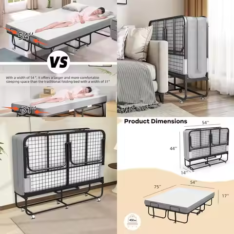 Extra Large 75x54 Folding Bed with Mattress - Adult Comfortable Sleep Solution