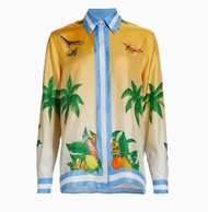 Casablanca Casabulca Green Wine Cup Hawaii Vacation Style Casual Loose Fit Easy Long Sleeve Shirt Fo