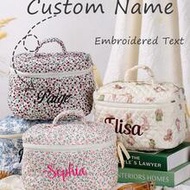 1 Pc Personalized Custom Embroidery Cosmetic Bag Custom Name Pink Floral Bag Gingham Quilted Makeup 