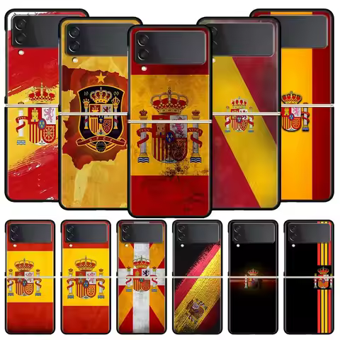 spain flag Phone Case For Samsung Galaxy Z Flip3 Flip4 Flip5 PC Bumper Shell For Z Flip 3 4 5 Black 