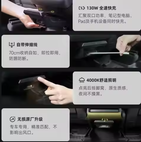 JOWUA for Tesla Model 3/Y, Retractable Cable Fast Charger with LED Light New 130W Rear Seat Charging