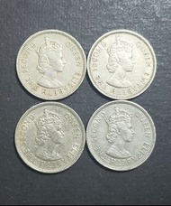 (早年發行女皇頭銀色5毫  最罕年份) 1958,1960,1966,1970年香港5毫共4枚  全部早期安全邊
