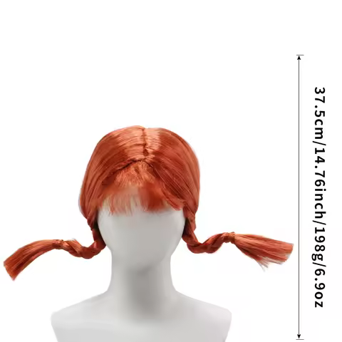 Anxin Brand Synthetic Wig, Orange-Red Double Braided Style, with Bangs + Braided Elements, Fluffy an