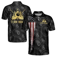 Custom 3D Billiard Jersey Fire Wolf And 8 Ball Design With Personalized Name And Team Polo Multiple 