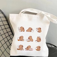 Beg Tote Yoga Cetakan Capybara Corak Haiwan Kreatif Beg Bahu Kanvas Ringan Mesra Alam untuk Pencinta