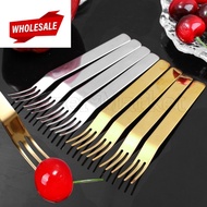 (BC) 4/1PCS Stainless Steel Fruit Fork - Three-toothed Cake Salad Forks - Western Small Fork - After
