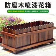 🐘Outdoor Antiseptic Wood Flower Box Balcony Flower Pot Roof Planting Carbonized Wood Planter Climbing Vine Chinese Rose