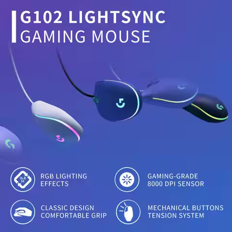 Logitech G102/g203/g402 Prodigy Gaming Mouse, 20M Click Lifespan, Lightweight Design, RGB Backlit fo
