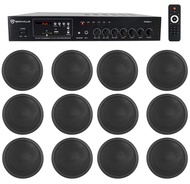 Rockville Commercial 70v Amp+12 Black 5" Ceiling Speakers 4 Restaurant/Bar/Cafe