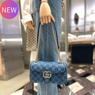 Gucci 443497 GG Marmont 小款 26公分雙G 金鍊包 - 藍色牛仔布與深藍色飾邊設計《當季專櫃正售★全新商品 》