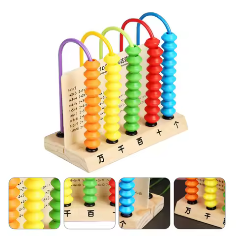 Wooden Kids Abacus 5 Rods 10 Beads Each Multicolor Beads Math Learning Tool for Early Numeracy Addit