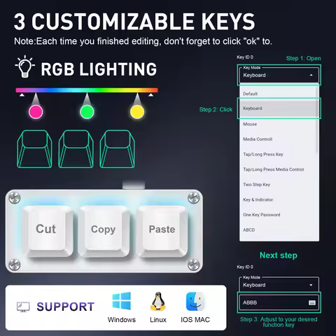 SAYODEVICE 3 Keys Mini Shortcut Key Office Work Macros Keypad OSU Rhythm Game Keypad Gaming USB Wire
