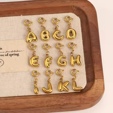 Cute Puffed Letter Charms With Buckle Stainless Steel Alphabet Dangle Pendants Personalized DIY Earr