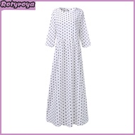 Womens Dot Print Maxi Dress Casual Short Sleeve Flowy Long Dress Summer Crew Neck Boho Swing Sundres