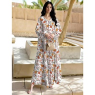 Daily Enchanted Blooms 2026 Elegant Printed Loose V-Neck Bell Sleeve Maxi Dress Very Light Comfortab