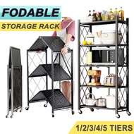 ✎5/4/3 Layer Foldable Steel Metal Rack Movable Organizer Shelf With Wheels / Kitchen