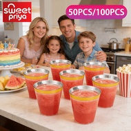 9OZ 270ML 100PCS 200PCS Plastic Disposable Cups Gold Rim For Family Party Birthday Drinking Wine Cup