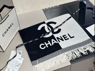 💜CHANEL 羊絨23A拼接流蘇正品圍巾披肩