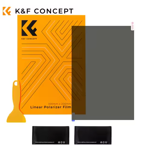 K&F CONCEPT Polarized Film 300*200mm,Film Scraper 2 Dry and Wet Cloth Alcohol Bags, 99.99% Polarizat
