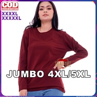 4XL 5XL Women's Jumbo Long Sleeve Maroon Plain T-Shirt