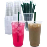 NEW [100 Sets] 32 oz Clear with Lids and STRAWS, Disposable Party Cups for To Go d Coffee Cold Drs ,
