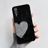 เคสสำหรับ Vivo Y76 5G เคสป้องกันซิลิโคนนิ่มสีดำด้านพิมพ์ลายหัวใจเย็นสำหรับ Vivo Y76s Y74s VivoY76 5G