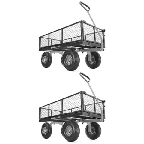 2-Pack Steel Utility Cart 4 Cu Ft Bed 800 lb Load Ccity Black Heavy-Duty Outdoor Hauling Wagon with 