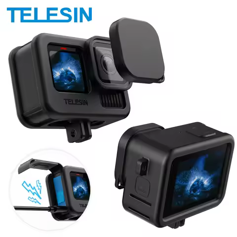 TELESIN Silicone Protective Case For GoPro 13 12 11 10 9 Lens Cap Black Hand Neck Wrist Strap For Go