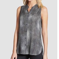 EILEEN FISHER Hazy Print Silk Sleeveless Shirt Black Size L