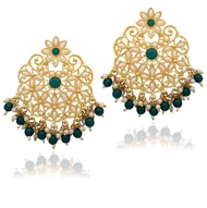 Moonstruck Kundan & Pearls Golden/Gold Chandbali/Bali Dangle Earrings - Traditional Indian for Women