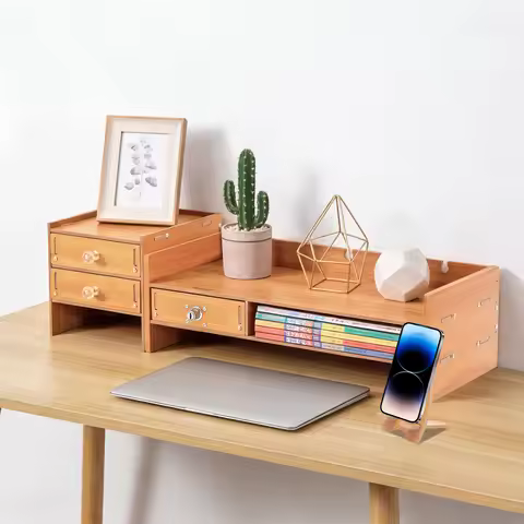 Wooden Computer Monitor Stand with Lockable Drawer Storage Monitor Stand Ergonomic Desk Organizer fo