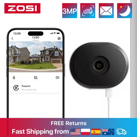 ZOSI C680 3MP Window WiFi Surveillance Camera Plug-in Full Color Night Vision Indoor 2K IP Security 