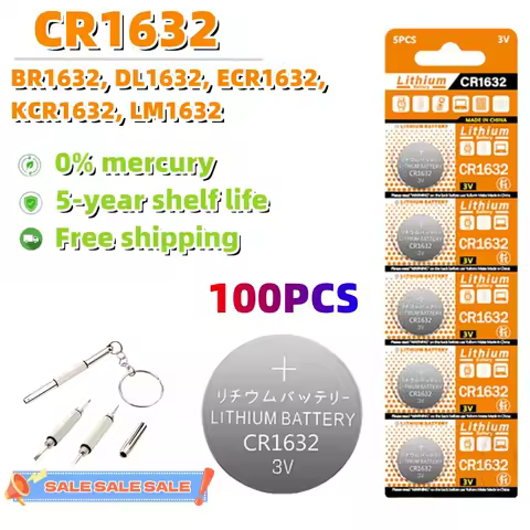 20-100PCS 120mAh CR1632 Coin Cells Batteries CR1632 DL1632 BR1632 LM1632 ECR1632 Lithium Button Batt