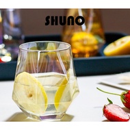 SHUNO Elegant/Diamond Hexagon Shape Coffee Juice Milk Glass Cup Cawan Gelas Kaca Kopi Susu Jus Set K